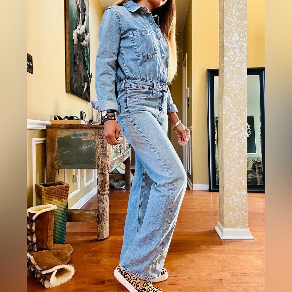 Zara Denim Longsleeve Button Front Jumpsuit - Picture 7 of 13